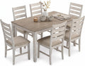 Signature Design by Ashley Skempton Cottage Dining 7 Piece Set – Rectangular Table & 6 Upholstered Chairs | Coastal Chic Meets Farmhouse, Whitewash