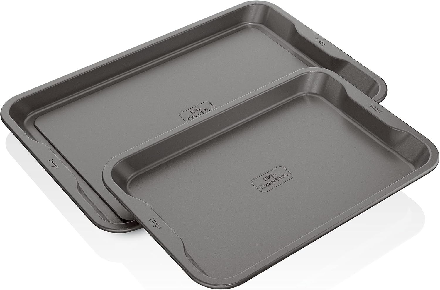 Ninja B35005 Foodi NeverStick Premium 5-Piece Bakeware Sheet Set, Oven Safe up to 500⁰F, with 11x17 Inch Baking Sheet, 5x9 Inch Loaf Pan, 12 Cup Muffin Pan, & (2) 9 Inch Round Cake Pans, Grey