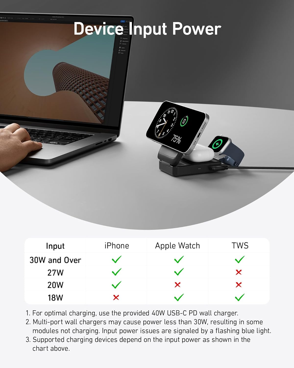 Anker MagGo 3-in-1 MagSafe Compatible Qi2 15W Foldable Charging Station | Qi2 Certified Wireless Charging Stand, for iPhone 17 / 16 / 15 / 14 Series, AirPods, Apple Watch Ultra (Adapter Included)