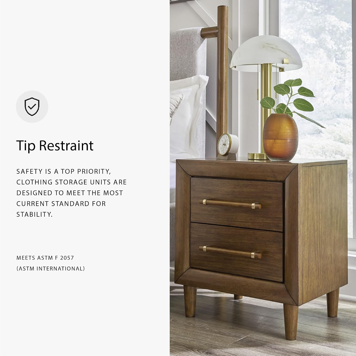 Signature Design by Ashley Lyncott 2 Drawer Nightstand, Power Supply, USB-A and USB-C Ports, Hardwood Solids, 24.63" W x 17" D x 26.88" H, Medium Brown