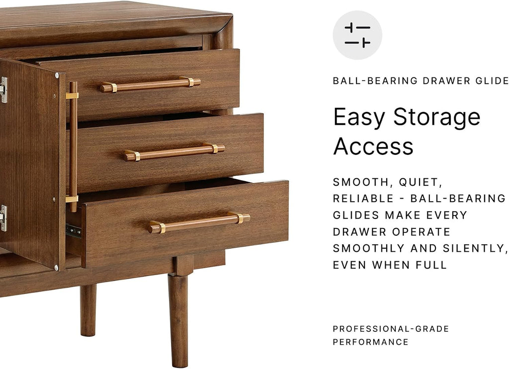 Signature Design by Ashley Lyncott Contemporary 2-Door Dining Server with Fixed Shelf and Felt-Lined Drawers, Light Brown
