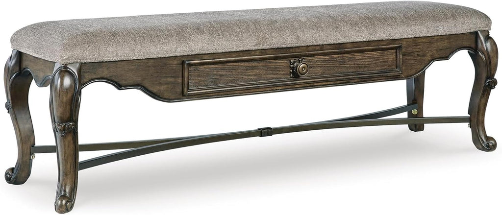 Signature Design by Ashley Maylee Contemporary Upholstered 63" Dining Bench with 1 Drawer, Dark Brown