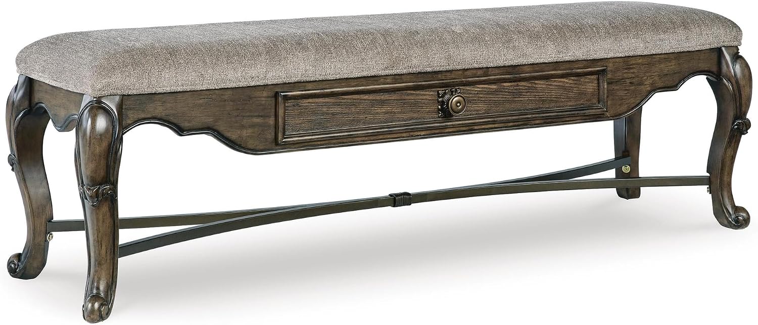 Signature Design by Ashley Maylee Contemporary Upholstered 63" Dining Bench with 1 Drawer, Dark Brown