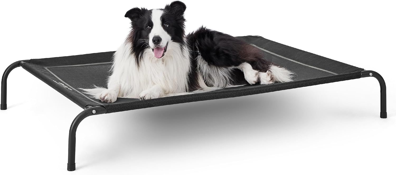 Bedsure Outdoor Elevated Cooling Dog Bed Large Sized Dog, 49in Grey | Portable raised camping pet cot hammock,Breathable Teslin mesh,Weather resistant,For large pets up to 85 lbs,Easy to assemble