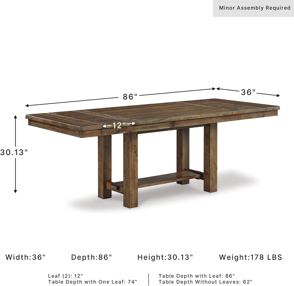Signature Design by Ashley Moriville Rectangular Dining Extension Table, 2 Extension Leaves, Seats 8, 36" W x 86" D x 30.13" H, Wood & Acacia Veneer, Brown