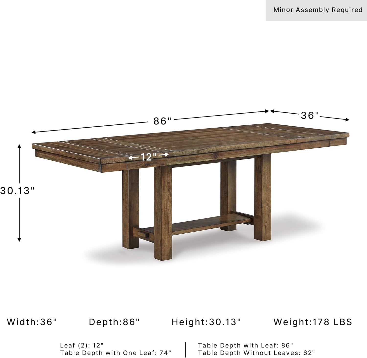 Signature Design by Ashley Moriville Rectangular Dining Extension Table, 2 Extension Leaves, Seats 8, 36" W x 86" D x 30.13" H, Wood & Acacia Veneer, Brown