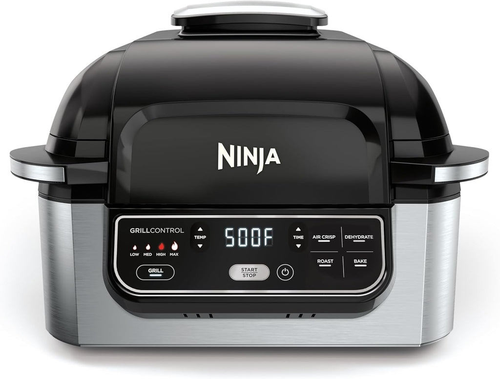 Ninja Foodi Indoor Grill & Air Fryer | 5-in-1 Grill, Air Fry, Roast, Bake, & Dehydrate | Cyclonic Grilling Technology | XL Capacity | Dishwasher Safe Parts | Black/Grey | AG301