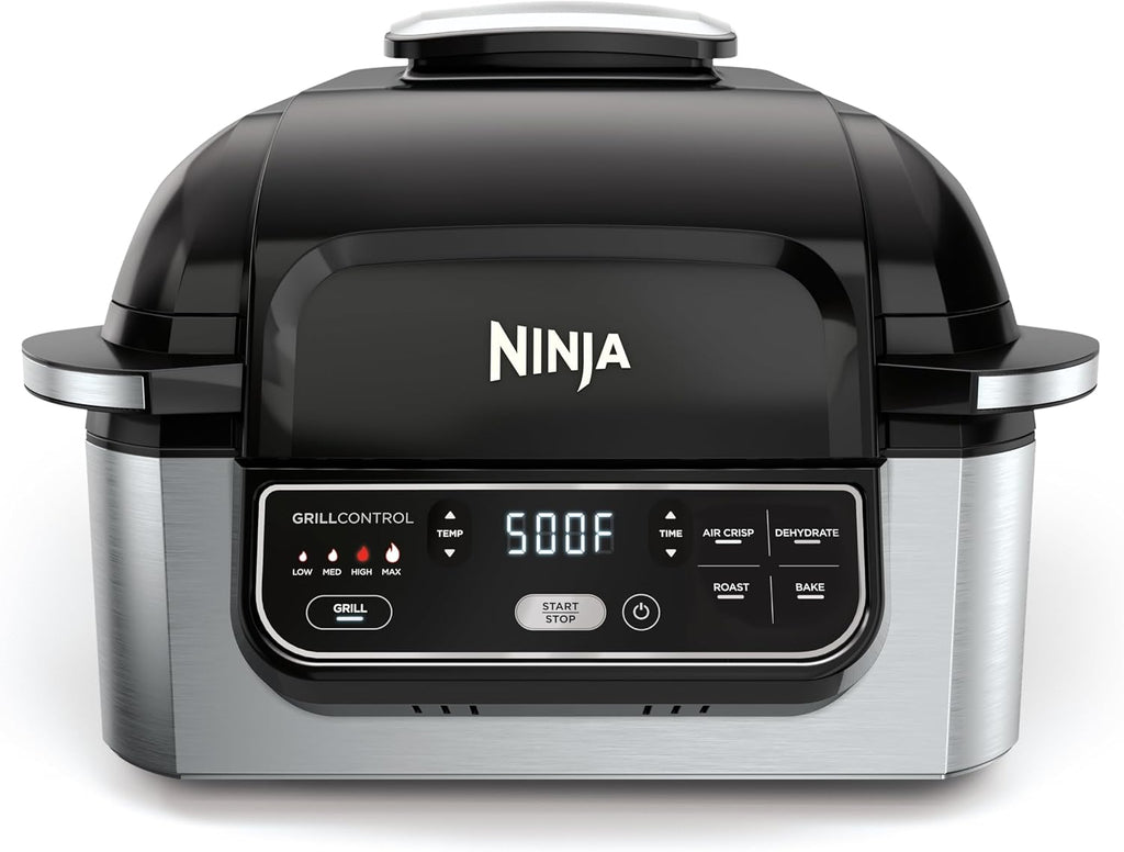 Ninja Foodi Indoor Grill & Air Fryer | 5-in-1 Grill, Air Fry, Roast, Bake, & Dehydrate | Cyclonic Grilling Technology | XL Capacity | Dishwasher Safe Parts | Black/Grey | AG301