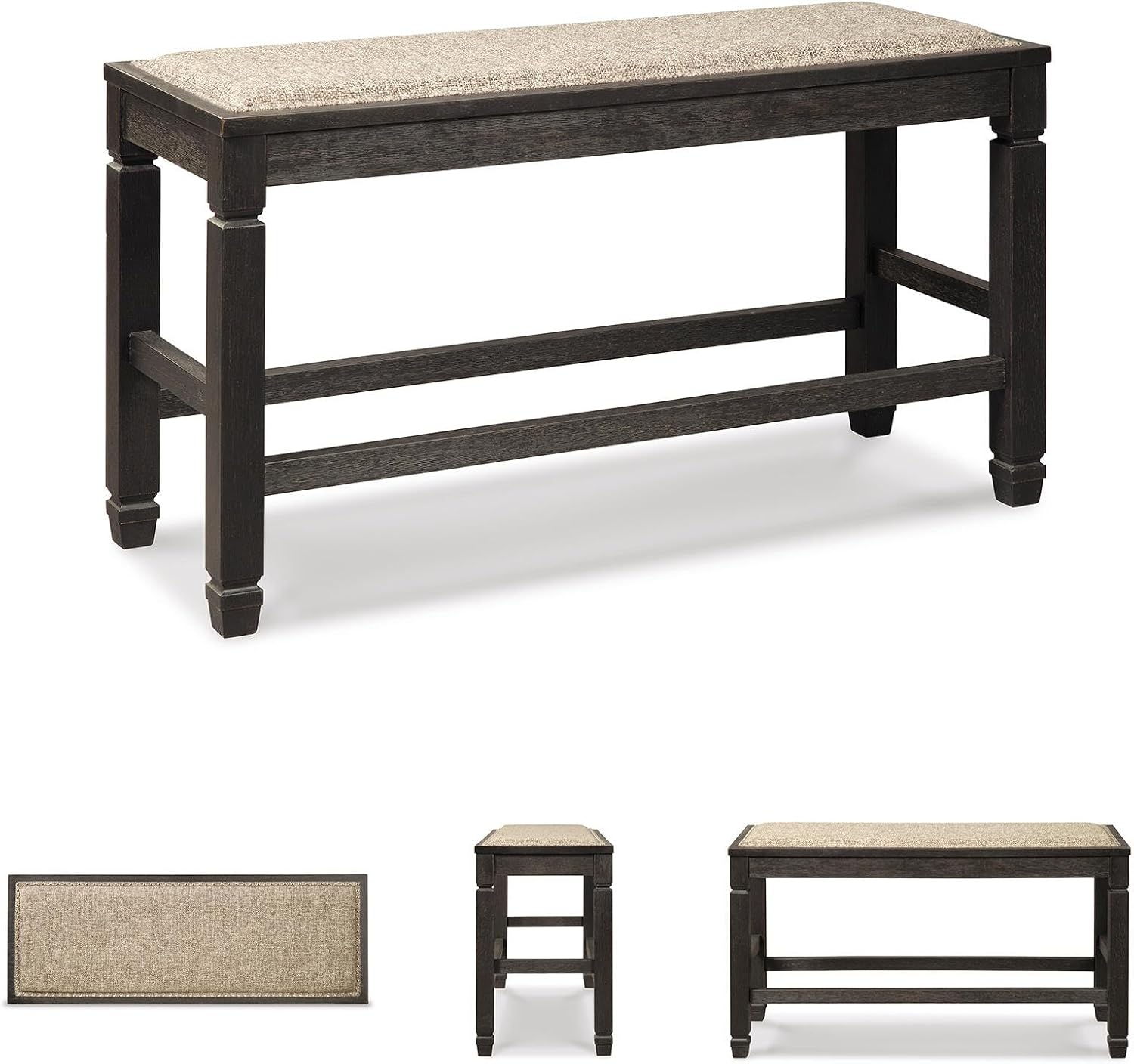 Signature Design by Ashley Tyler Creek Urban Farmhouse Counter Height Upholstered Dining Bench, Almost Black