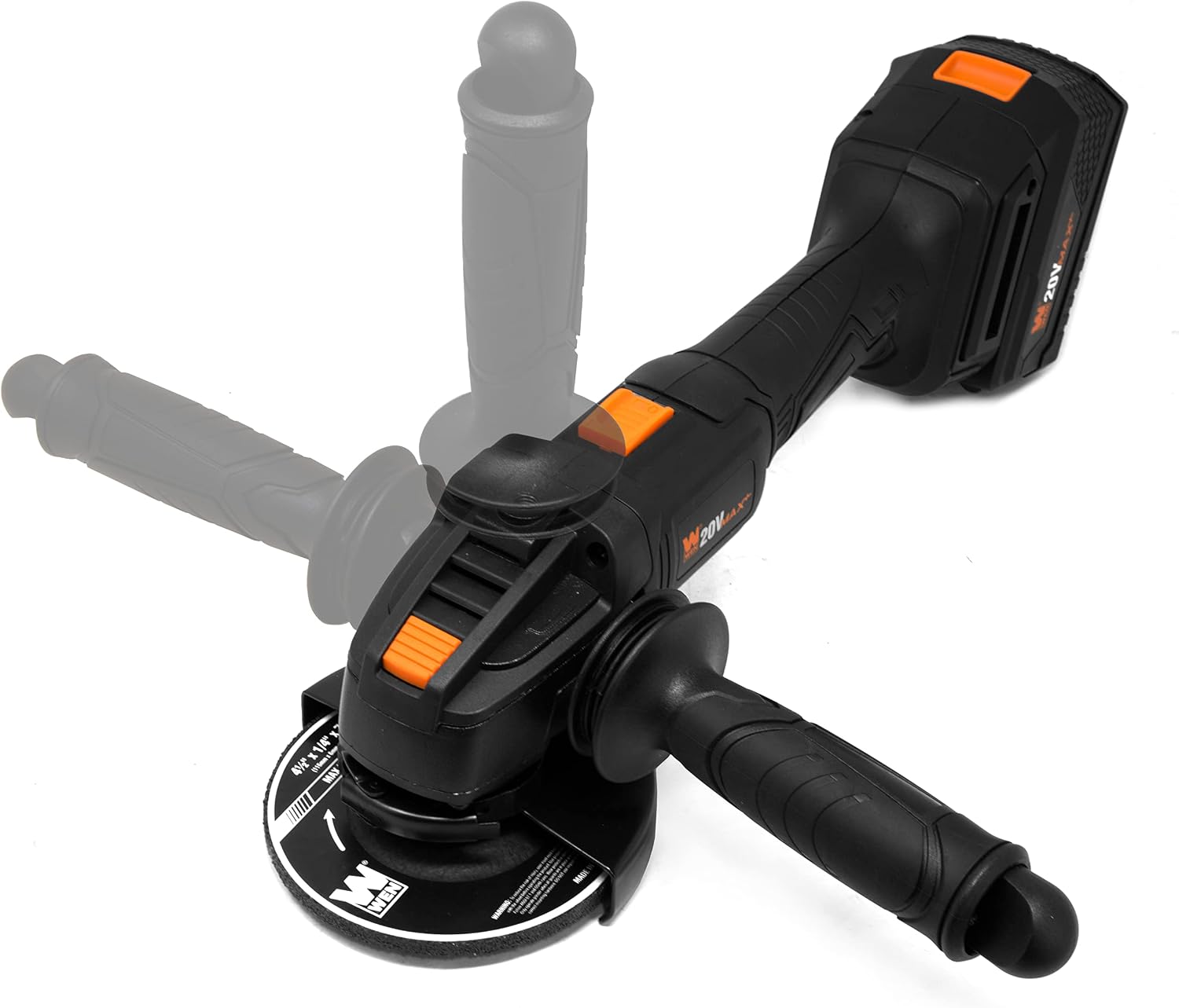 WEN Cordless Angle Grinder, Brushless with 20V Max 4.0 Ah Lithium-Ion Battery and Charger (20944), Black