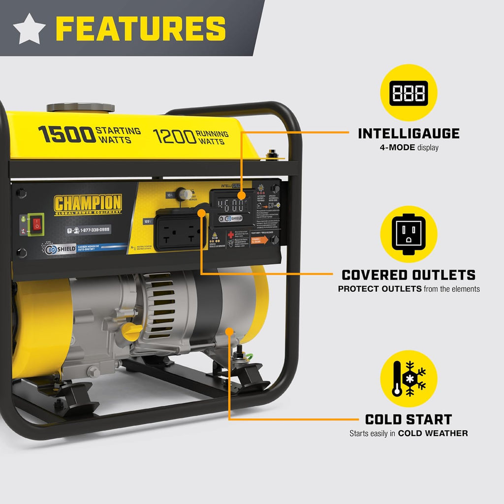 Champion Power Equipment 1500-Watt Portable Generator with Free 3-Year Warranty