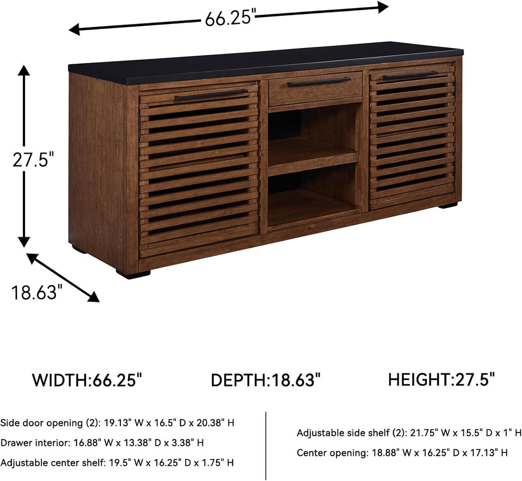 Signature Design by Ashley Kallari Casual Credenza with Anti-Tipping and Adjustable Shelf, Dark Brown & Black
