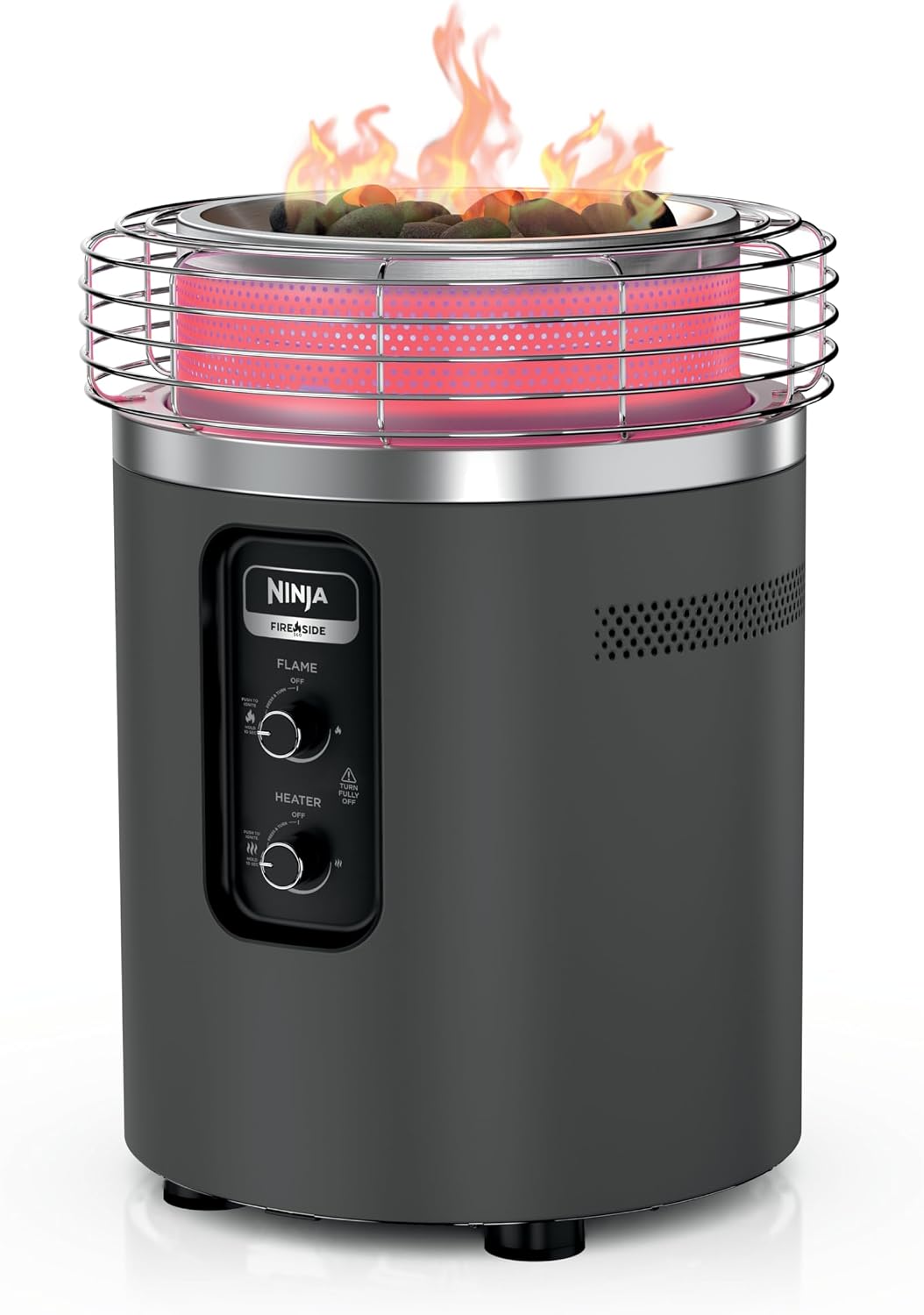 Ninja Fireside360™ Outdoor Heater & Fire Pit | 3 Modes: Flame, Heat, Flame & Heat | Portable for Patio, Deck, Camping | Easy Control Smokeless Flames | Push to Start Ignition | Charcoal | OF101AMZ