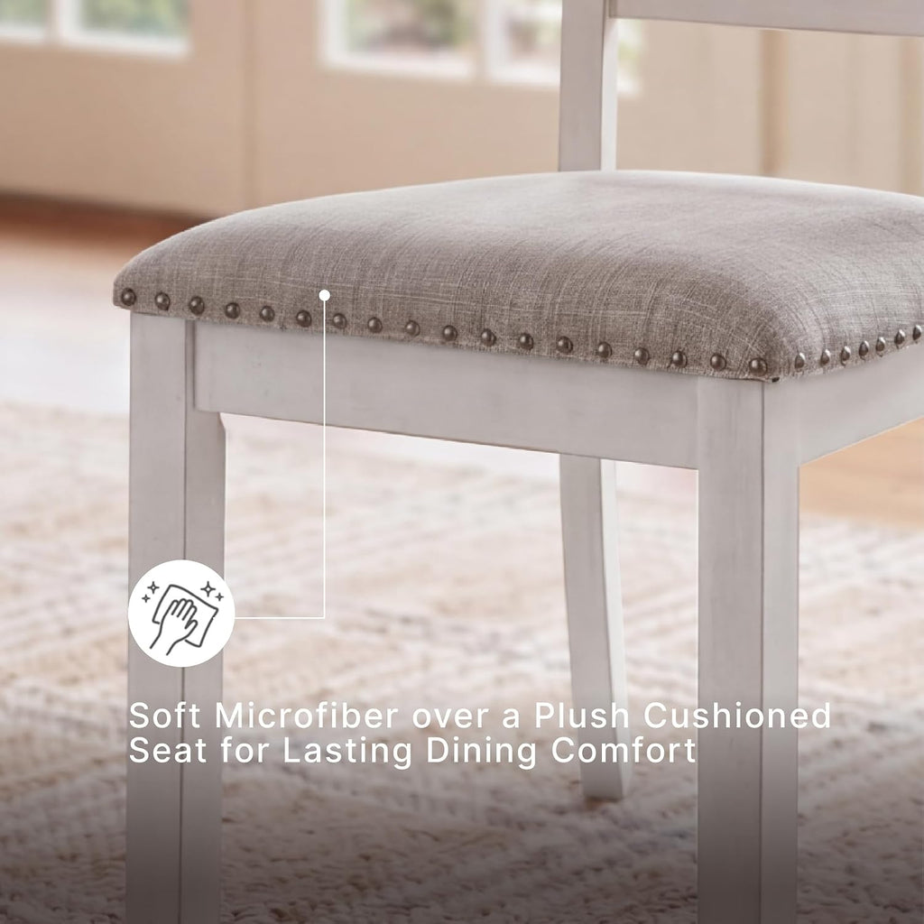 Signature Design by Ashley Robbinsdale Casual Upholstered Solid Wood Dining Chair with Nailhead Trim, Set of 2, White & Light Gray