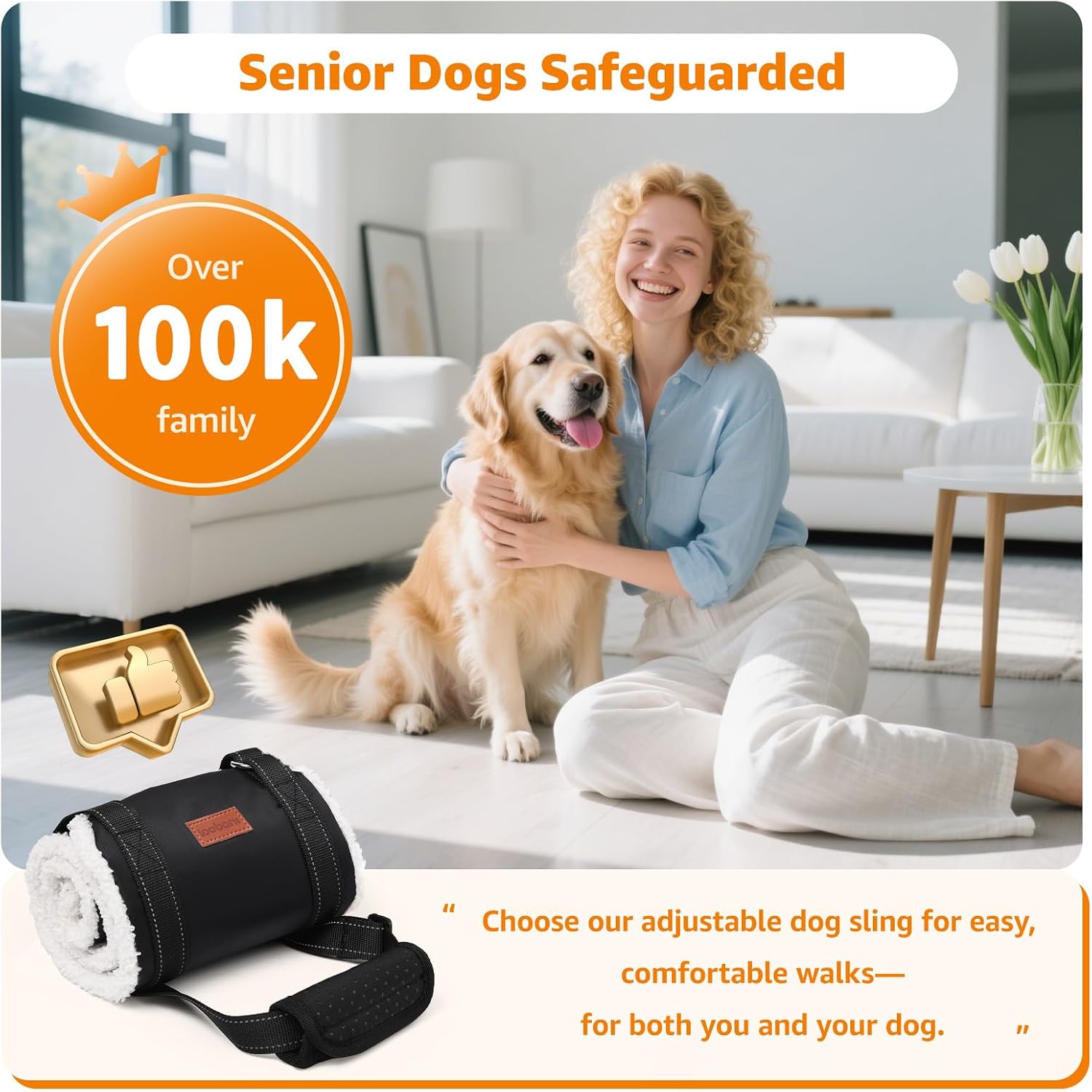 LOOBANI Portable Dog Sling for Back Legs, Hip Support Harness to Help Lift Rear for Canine Aid Old K9 Cruciate Ligament Rehabilitation
