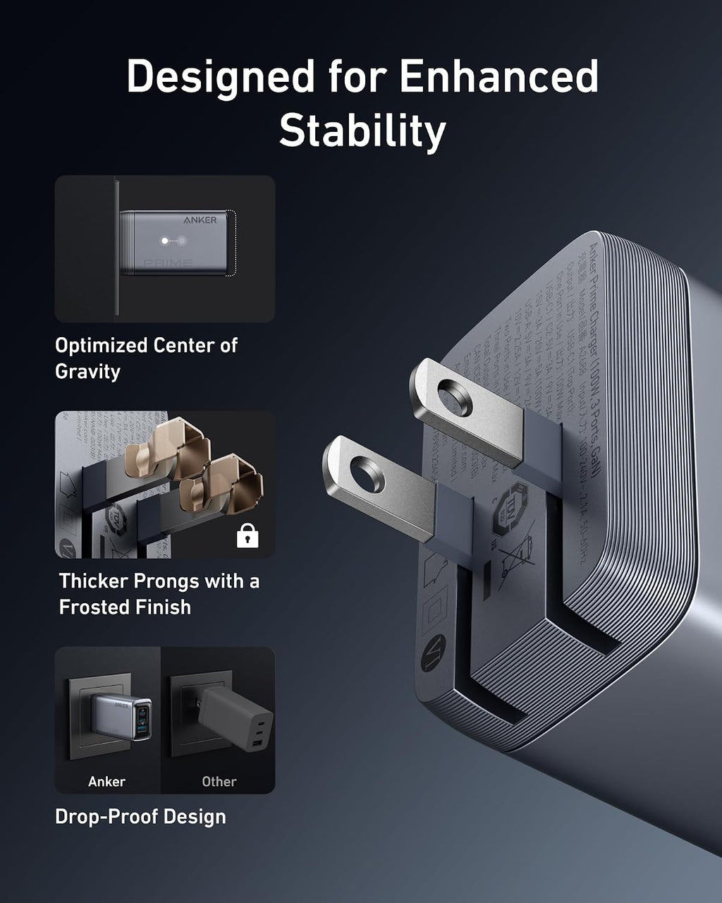 Anker Prime 100W 3-Port GaN USB C Charger Block, Fast Foldable Wall Charger | Fast Charging Wall Charger, Foldable and Compact for MacBook, iPad, iPhone 17 Series, Galaxy S24/S23, and More