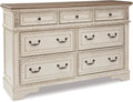 Signature Design by Ashley Realyn | French Country 7-Drawer Two-Tone Dresser – Fully Assembled, Decorative Corbels, Chipped White with Distressed Wood Top