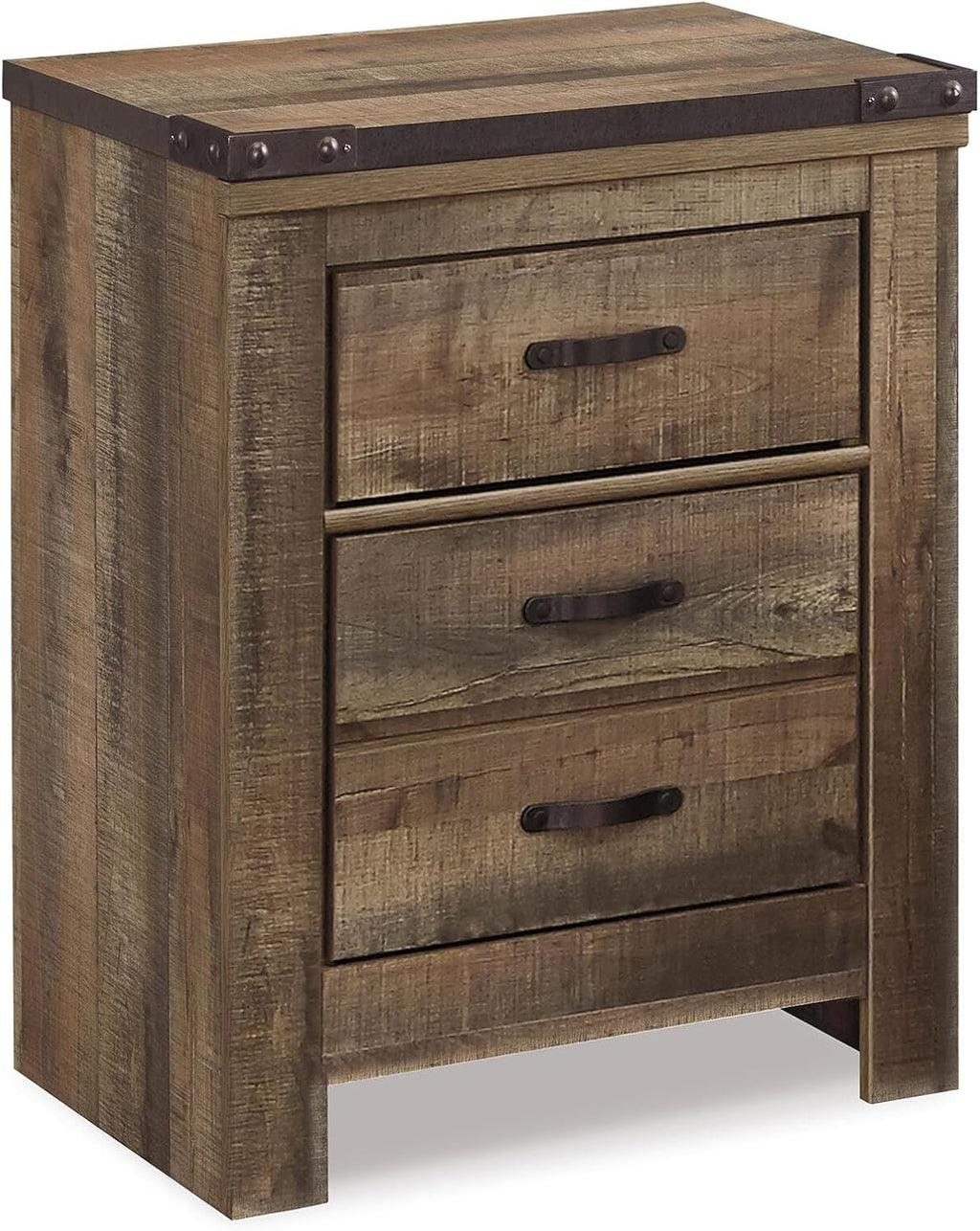 Signature Design by Ashley Trinell Rustic 2 Drawer Nightstand with USB Charging Stations, 29.65" Tall, Warm Brown