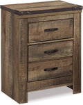 Signature Design by Ashley Trinell Rustic 2 Drawer Nightstand with USB Charging Stations, 29.65" Tall, Warm Brown