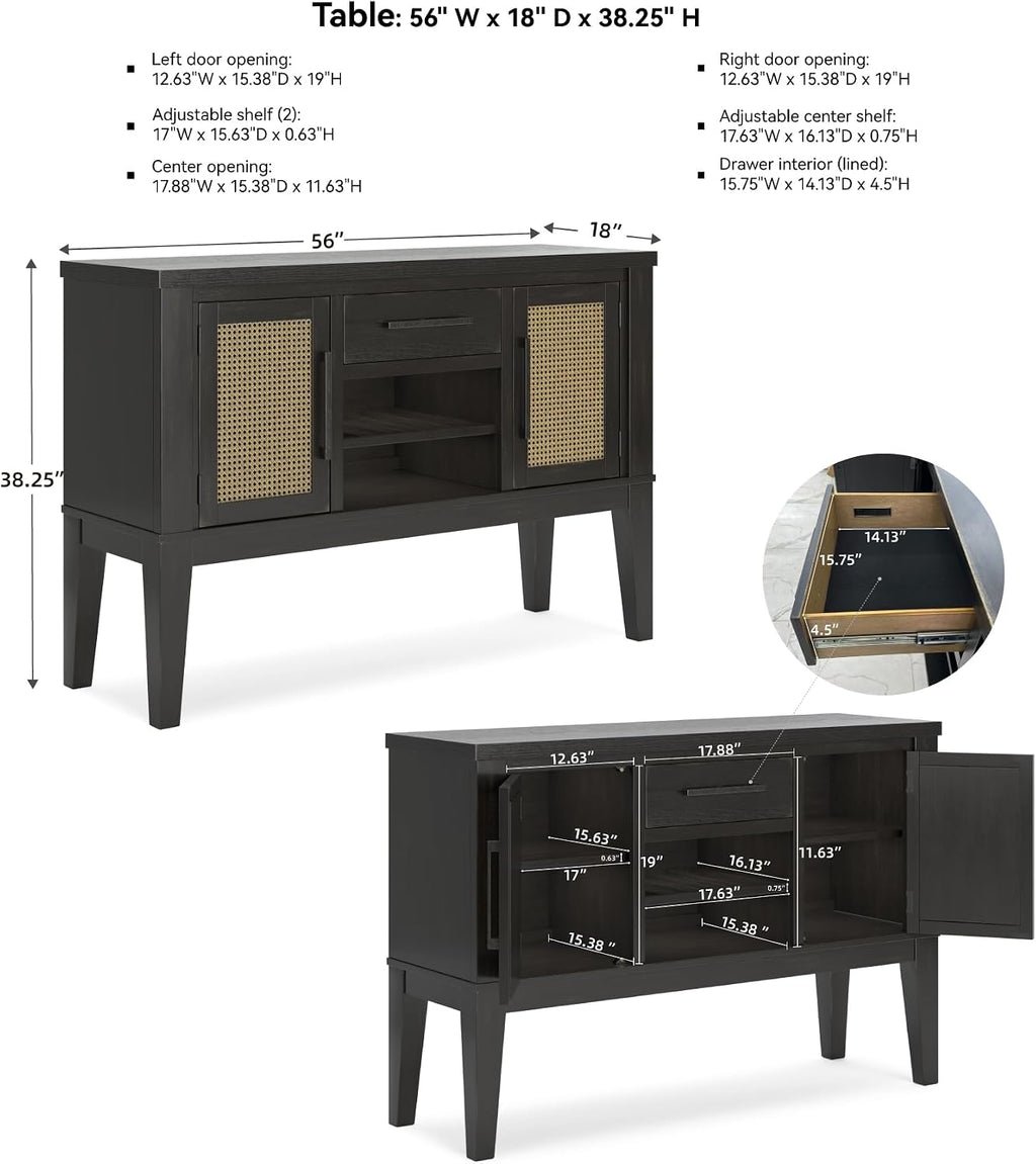Signature Design by Ashley Galliden Urban 2-Door Dining Server with Reversible Wine Rack Shelf, Adjustable Shelves and Felt-Lined Drawer, Black & Light Brown