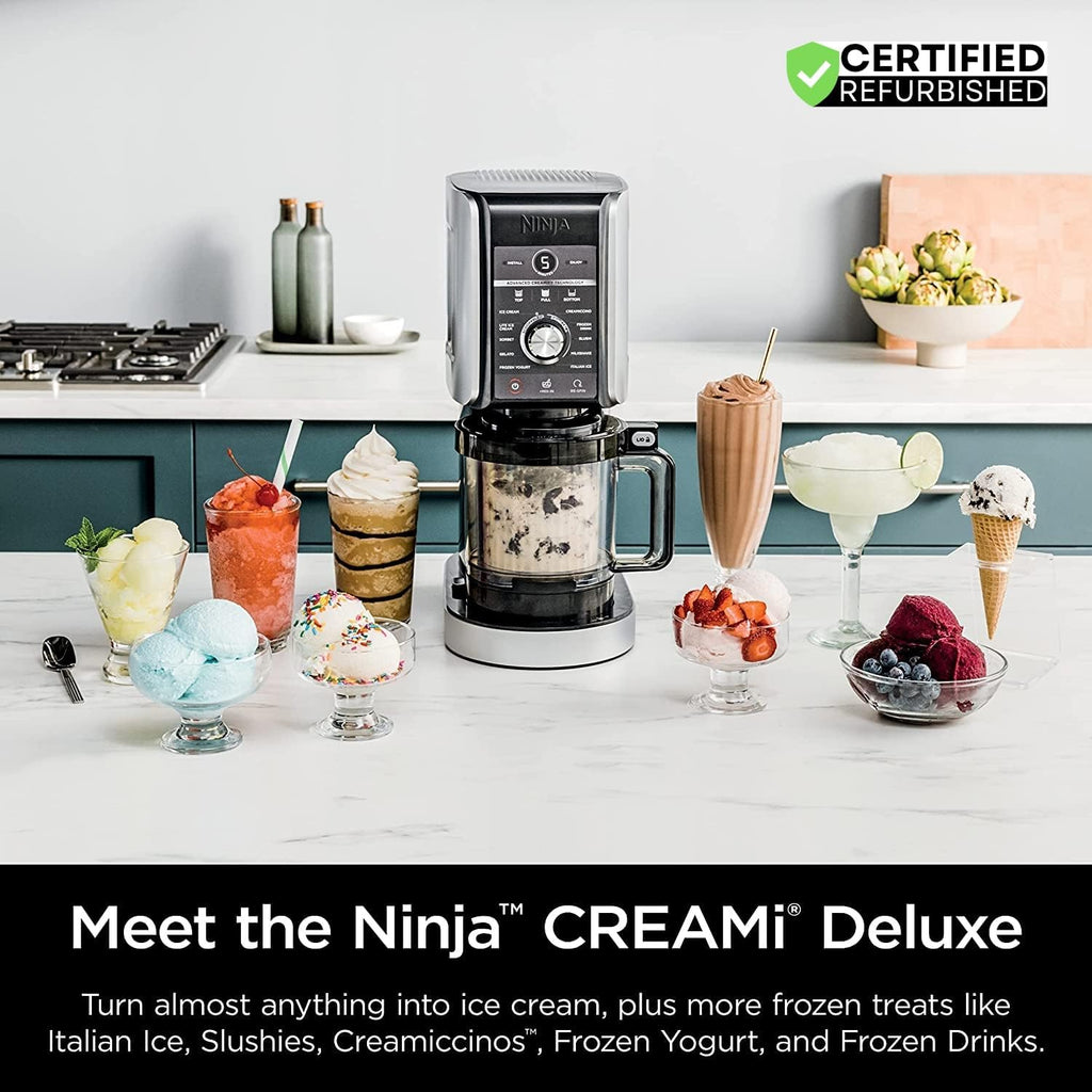 Ninja (Refurbished) NC501 CREAMi Deluxe 11-in-1 XL Ice Cream Maker Silver Bundle with 2 YR CPS Enhanced Protection Pack (Renewed)