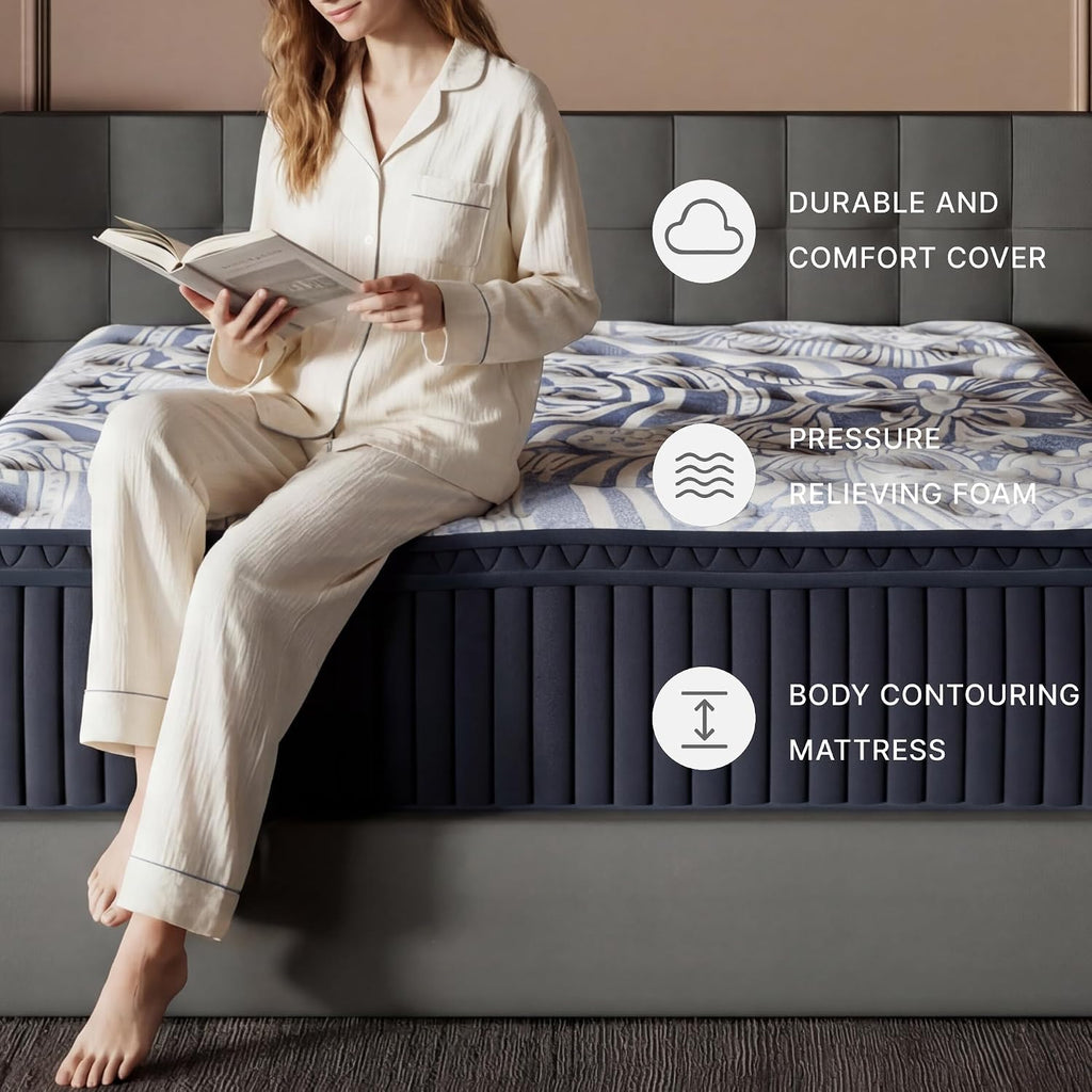 Signature Design by Ashley Plush Luxe 2.0 15 Inch Breathable Gel Latex Memory Foam Hybrid Mattress with Edge Support for Cool Sleep and Pressure Relief, Queen, Fiberglass-Free, Mattress in A Box