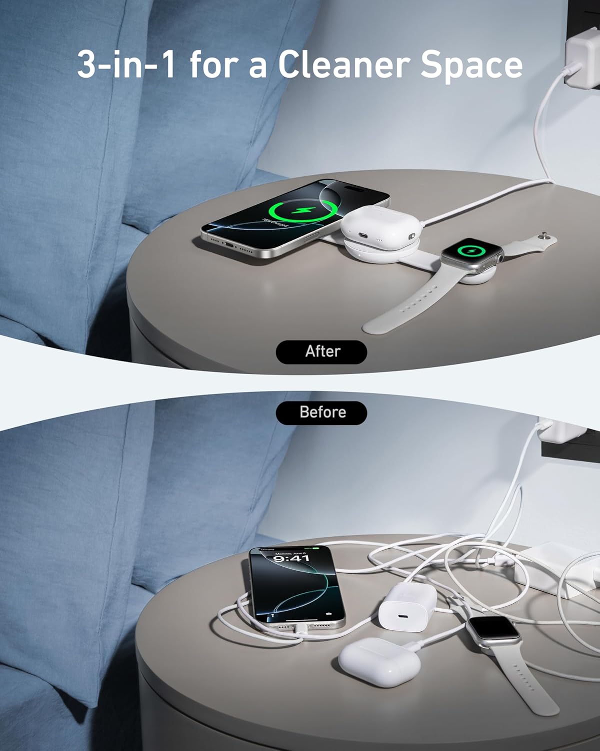 Anker MagGo UFO 3-in-1 MagSafe Compatible Qi2 15W Charging Station | Foldable Travel Design, Wireless Pad for iPhone 17 / 16 Series, AirPods, Apple Watch, and More (Not a Power Bank)