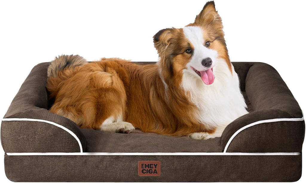 EHEYCIGA Orthopedic Dog Beds for Extra Large Dogs 44x32Inch, Waterproof Memory Foam XL Pet Bed with Sides, Non-Slip and Egg-Crate Foam Big Dog Couch Bed with Washable Removable Cover, Grey