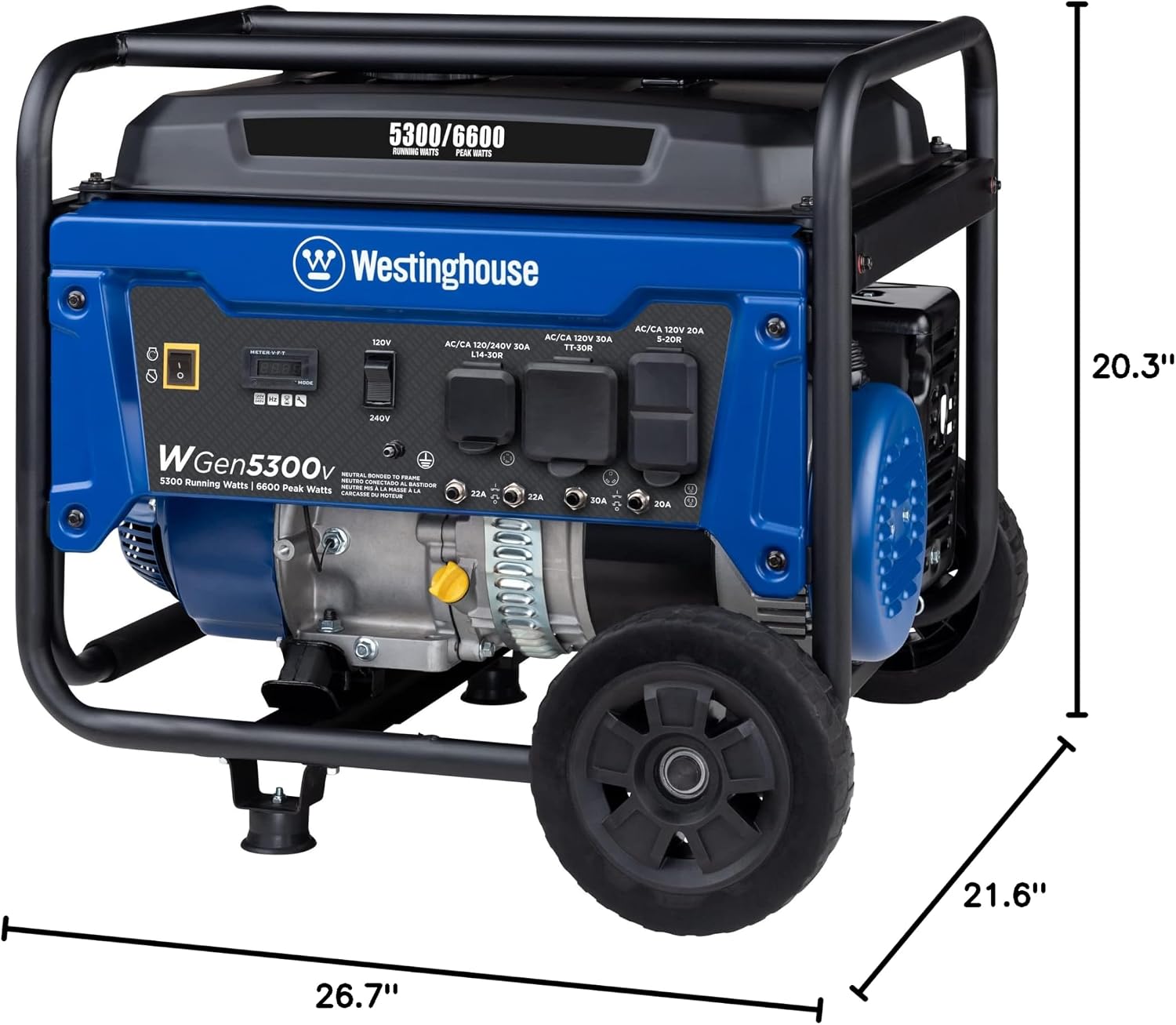 Westinghouse 6600 Peak Watt Home Backup Portable Generator, Transfer Switch Ready 30A Outlet, RV Ready 30A Outlet