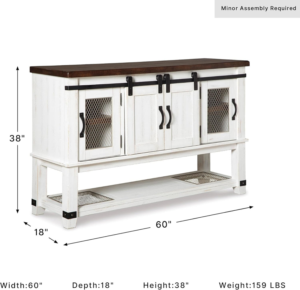 Signature Design by Ashley Valebeck Farmhouse Dining Room Server or Buffet Cabinet, White & Brown