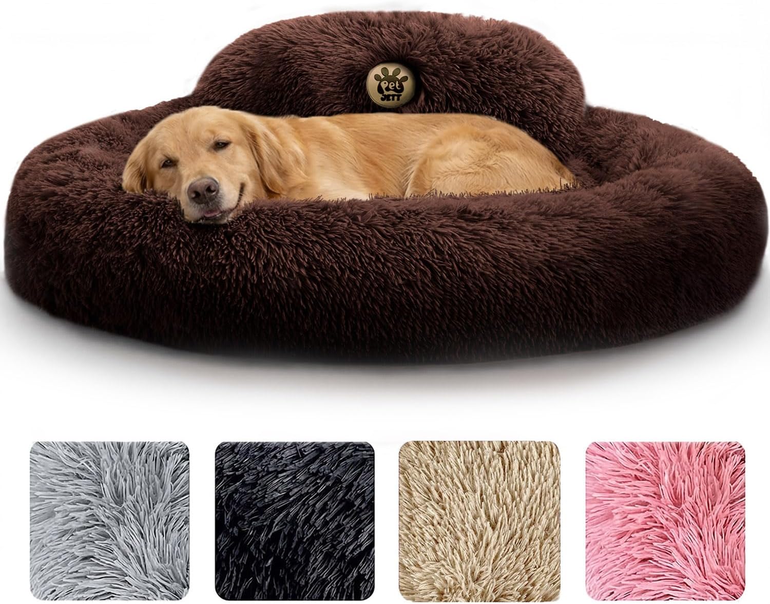 PetJett Calming Dog Bed Medium Size Dog - 30'' Donut Bed, Washable Dog Bed, Anti-Slip & Super Soft Fluffy Plush Round Dog Bed, Anti-Anxiety Premium Comfort Pet Bed, Fits Dogs Upto 45 lbs - Dark Grey