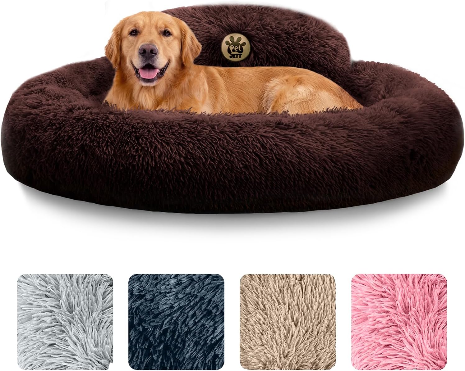 PetJett Calming Dog Bed Medium Size Dog - 30'' Donut Bed, Washable Dog Bed, Anti-Slip & Super Soft Fluffy Plush Round Dog Bed, Anti-Anxiety Premium Comfort Pet Bed, Fits Dogs Upto 45 lbs - Dark Grey