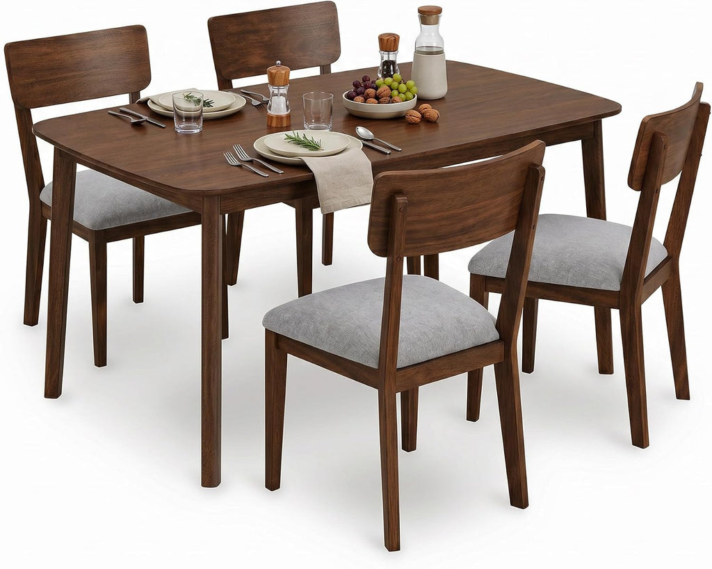 Signature Design by Ashley Allstream Mid-Century Modern Dining Table and Chairs Set with Cushioned Seat, Set of 5, Brown & Gray