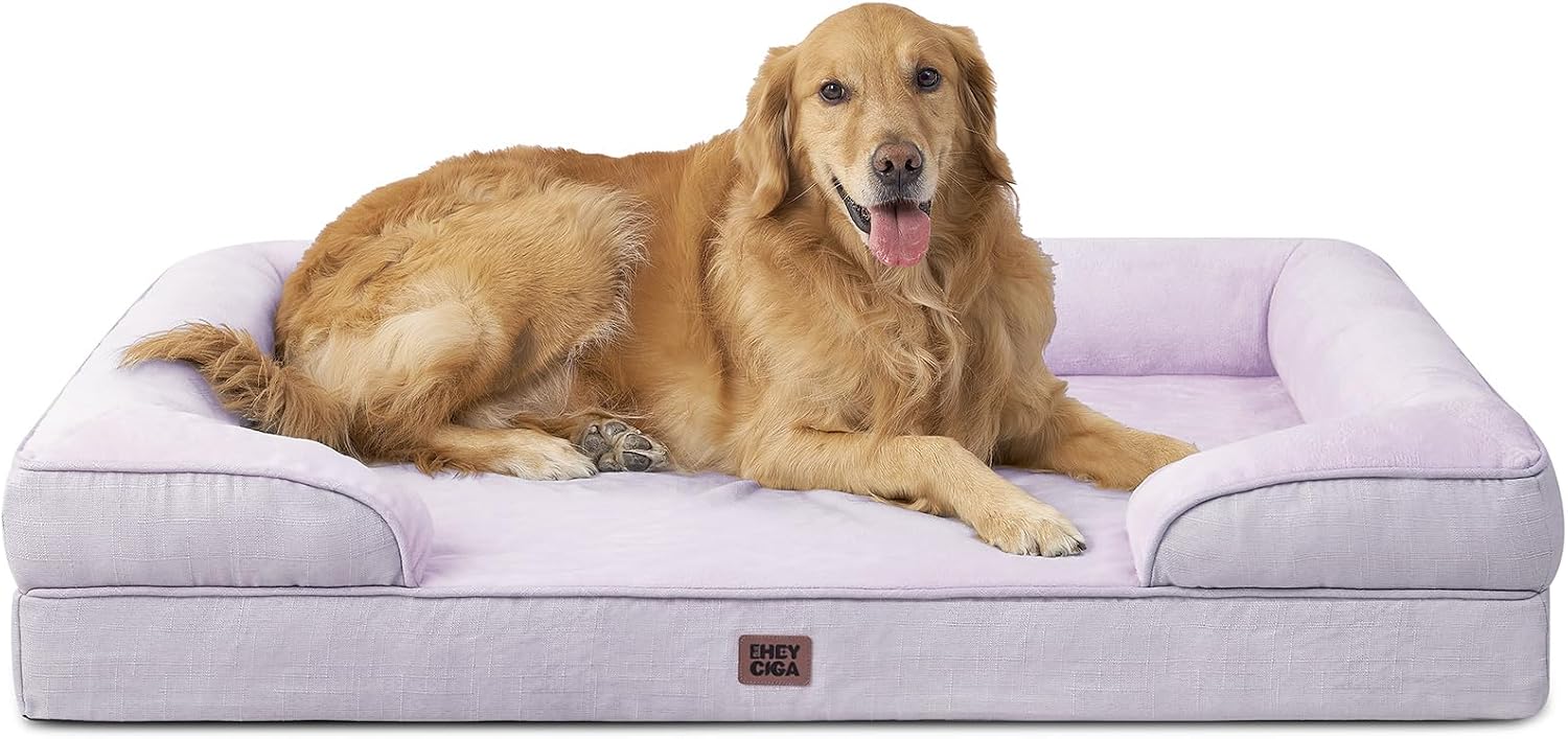 EHEYCIGA Orthopedic Dog Beds for Extra Large Dogs 44x32Inch, Waterproof Memory Foam XL Pet Bed with Sides, Non-Slip and Egg-Crate Foam Big Dog Couch Bed with Washable Removable Cover, Grey