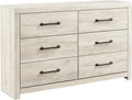 Signature Design by Ashley Cambeck Farmhouse Industrial 6 Drawer Dresser, Whitewash