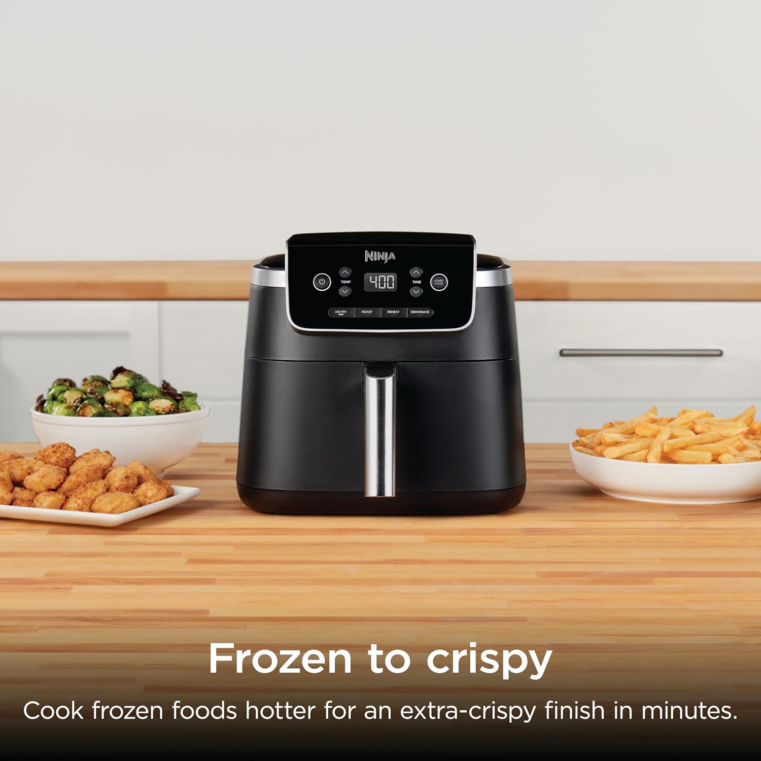 Ninja Air Fryer with Air Crisp | 5 QT Capacity fits up to 4lbs of Fries | 4-in-1 Pro Air Fry, Roast, Reheat, Dehydrate | 400°F Max Temp | 1750 Watts | W/Nonstick Basket & Crisper Plate | Grey | AF141