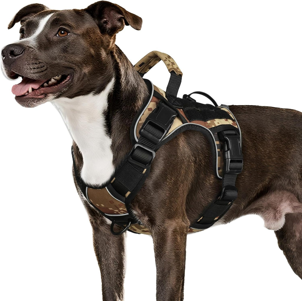 WINGOIN Tactical Dog Harness for Large Dogs, Heavy Duty No Pull Dog Harness with Handle, Adjustable Reflective Military K9 German Shepherd Big Size Dog Vest for Walking, Training, Hunting, Green (L)