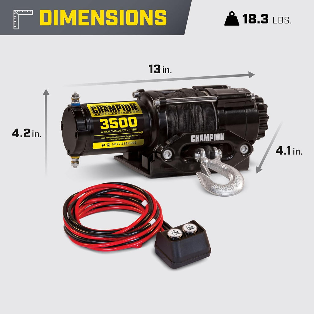 Champion Power Equipment 3500-lb. ATV/UTV Synthetic Rope Winch Kit