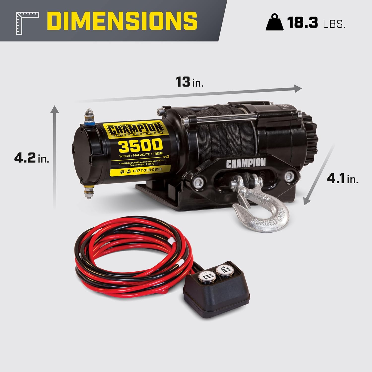 Champion Power Equipment 3500-lb. ATV/UTV Synthetic Rope Winch Kit