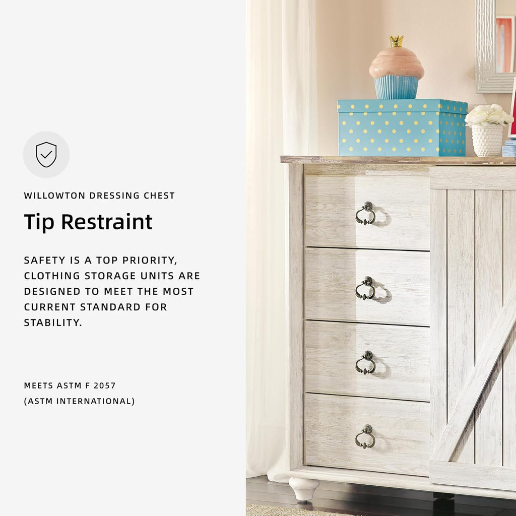 Signature Design by Ashley Willowton Shabby Chic Dressing Chest with Faux Plank Top, Whitewash