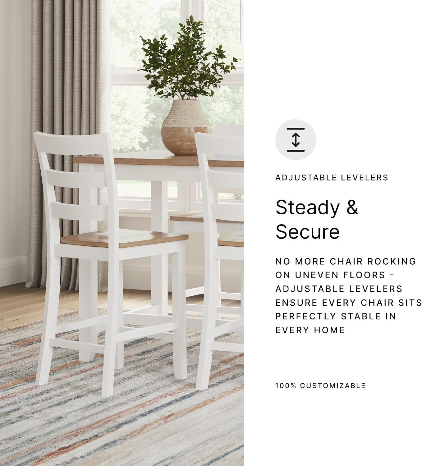 Signature Design by Ashley Gesthaven Counter Height Dining Table Set 4 Bar Stools, Butcher Block Veneer Top, Natural Mango Wood and Dark Slate Blue, 41.88" Square