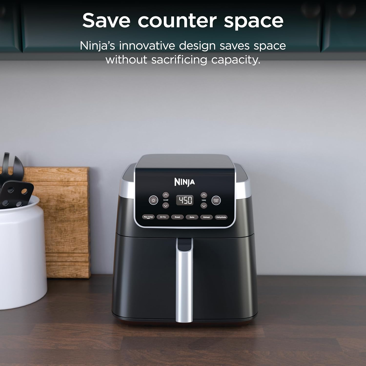 Ninja XL Air Fryer with MaxCrisp | 6.5 QT Capacity | 6-in-1 Max Crisp, Air Fry, Roast, Bake, Reheat & Dehydrate | 450°F Temp | 1750 Watts | Nonstick Basket, Crisper Plate & Recipe Guide | Grey | AF181