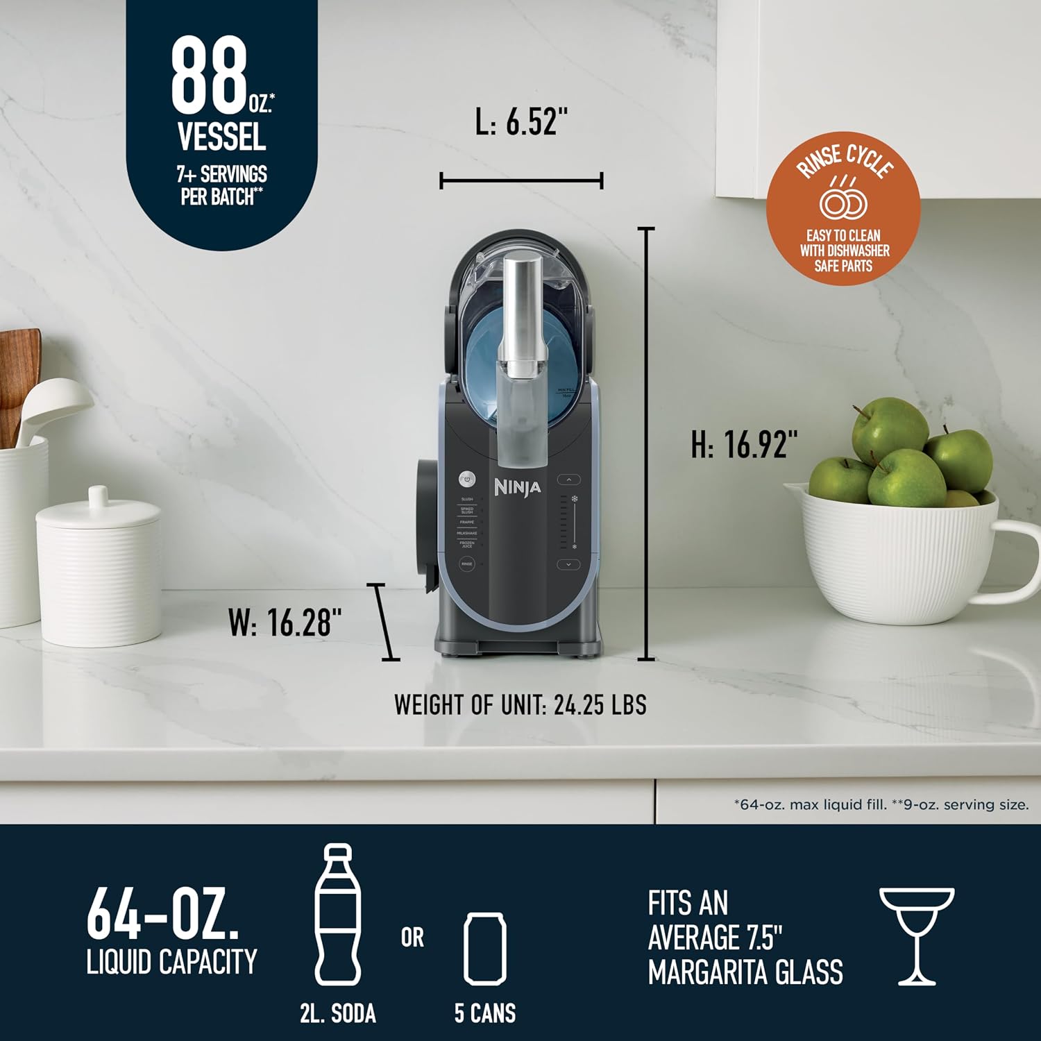 Ninja SLUSHi Professional Frozen Drink Maker with RapidChill Technology, Frozen Drink & Slushie Machine, 5 Preset Programs, Frozen Margaritas, Frappés, and More, Grey, FS301C, (Canadian Version) (Renewed)