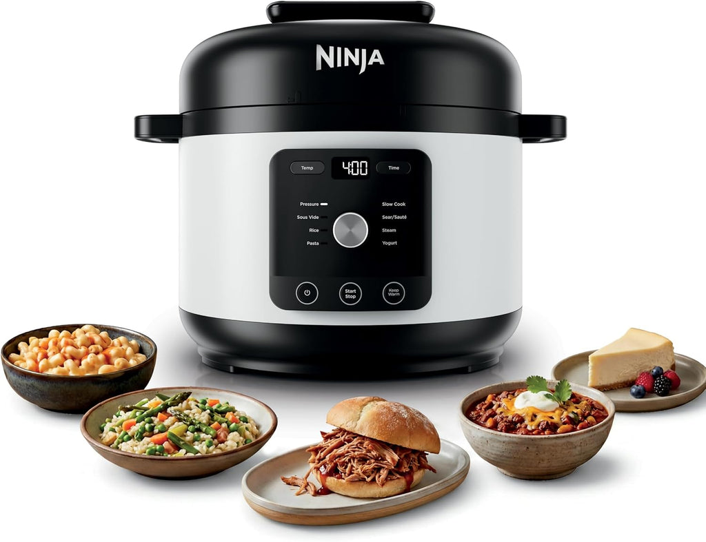 Ninja HyperHeat 9-in-1 Electric Pressure Cooker | 6.5 Qt Multi Cooker with Sear/Sauté, Slow Cooker, Rice Cooker, Sous Vide | 1200W | Fast Cooking, PFAS-Free Pot | White | PC201WH