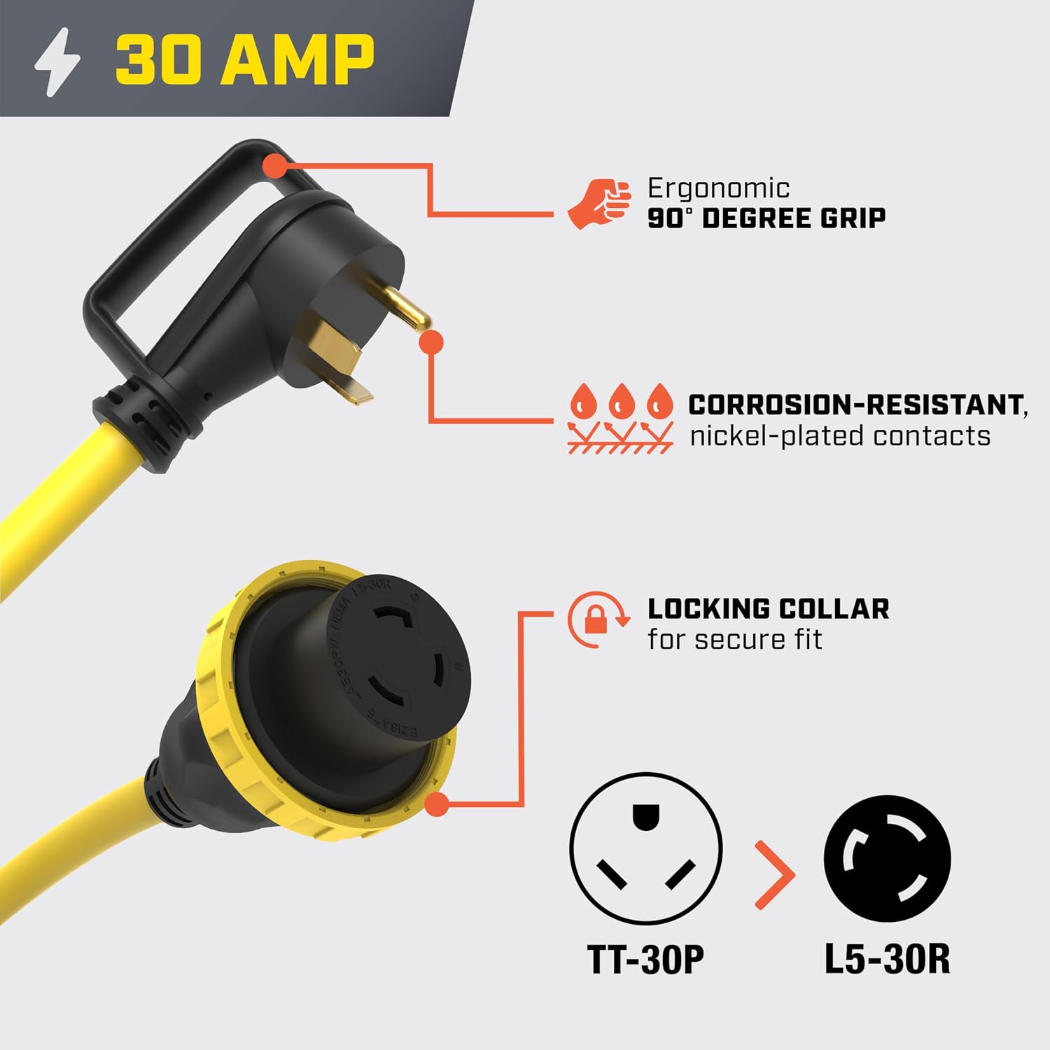 Champion Power Equipment 30-Foot 30-Amp 125-Volt RV Generator Power Cord, (TT-30P to L5-30R)