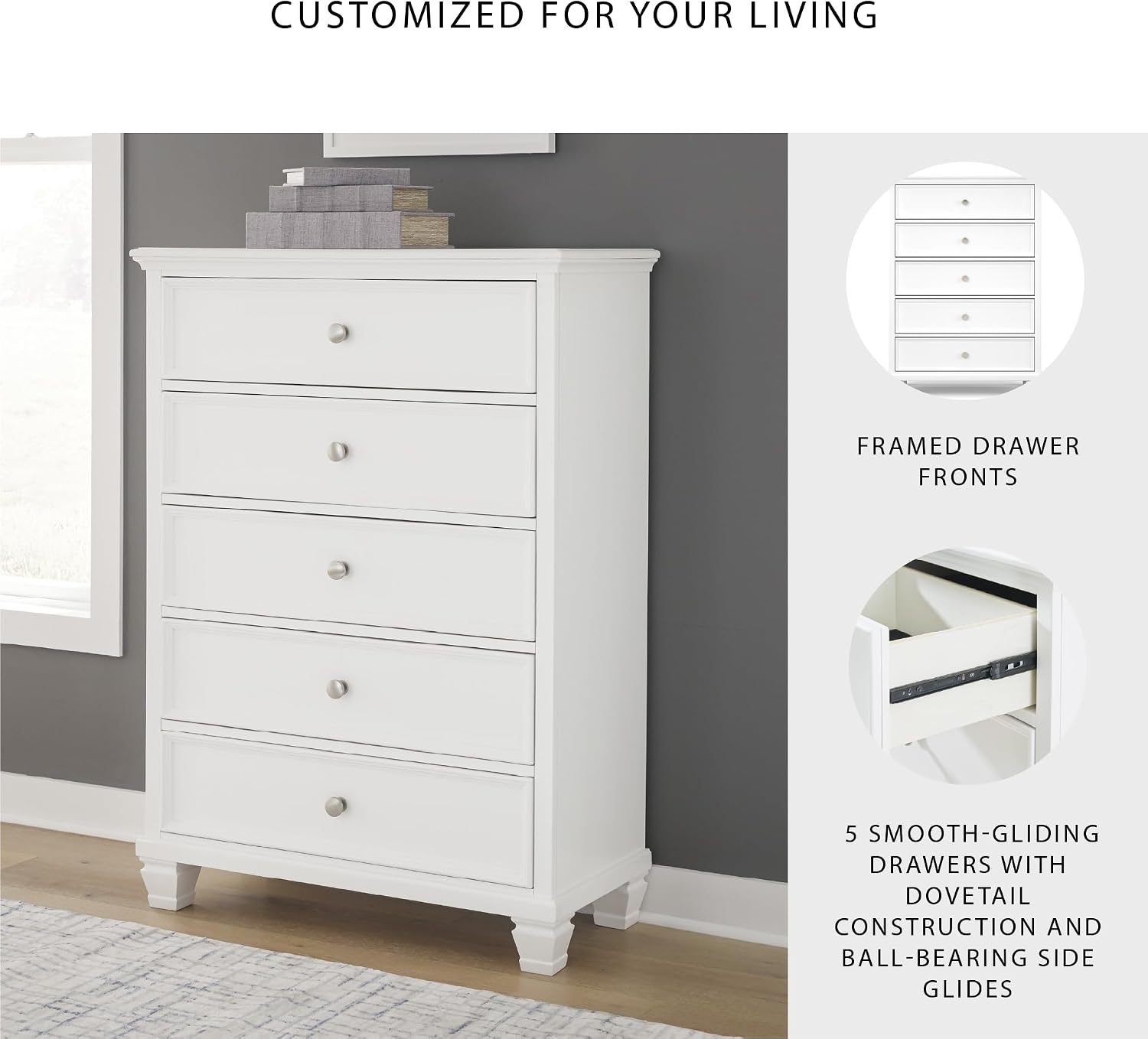 Signature Design by Ashley Fortman Casual 5 Drawer Chest for Bedroom, White