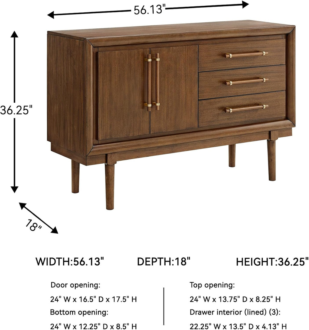 Signature Design by Ashley Lyncott Contemporary 2-Door Dining Server with Fixed Shelf and Felt-Lined Drawers, Light Brown