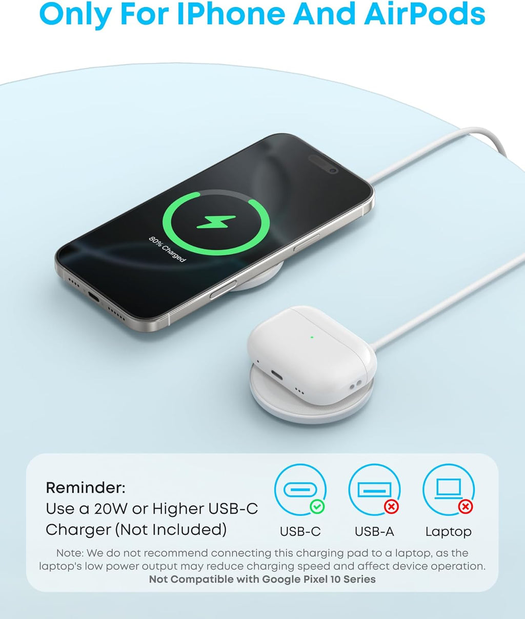Anker Zolo Magnetic Wireless Charger, Qi2 Certified 15W MagSafe-Compatible Wireless Charging Pad, for iPhone 17/16/15/14/13 Series, AirPods, and More (2Pack, Not for Pixel, Adapter Not Included)