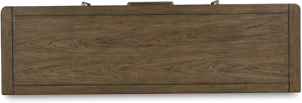 Signature Design by Ashley Cabalynn Farmhouse Glazed 2-Door Dining Server with Adjustable Shelves and 3 Drawers, Light Brown
