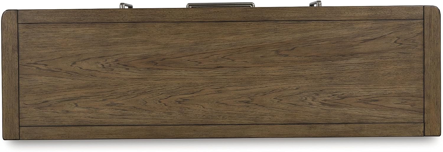 Signature Design by Ashley Cabalynn Farmhouse Glazed 2-Door Dining Server with Adjustable Shelves and 3 Drawers, Light Brown